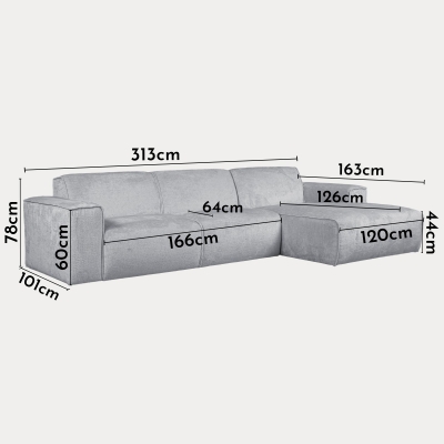 Canapé d'angle en tissu gris - Angle droit