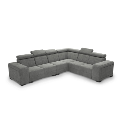 Canapé d'angle convertible et réversible avec têtières en velours gris