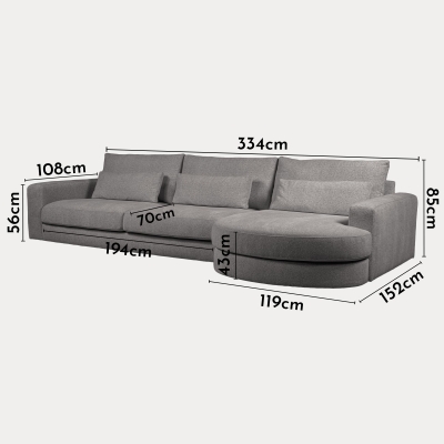 Canapé d'angle en tissu gris - Angle droit