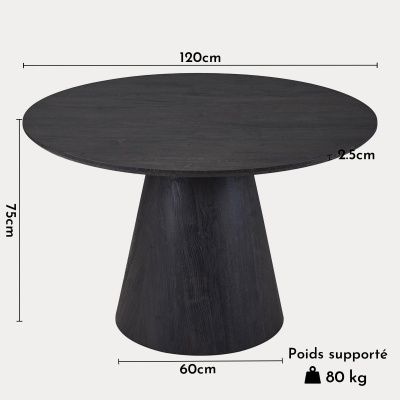 Table à manger ronde en bois marron piètement en cône