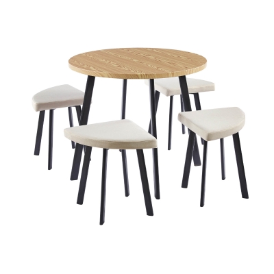 Ensemble table à manger en bois avec 4 tabourets beige