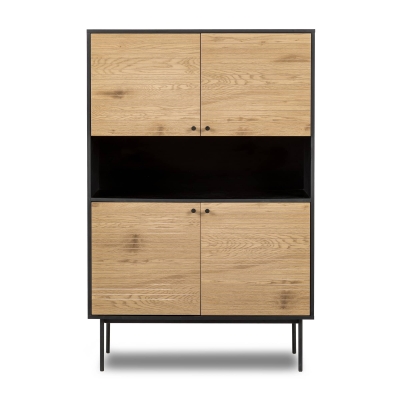 Buffet haut 4 portes 1 niche en bois et métal noir