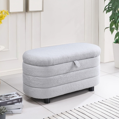 Banquette coffre en tissu effet peau de mouton gris