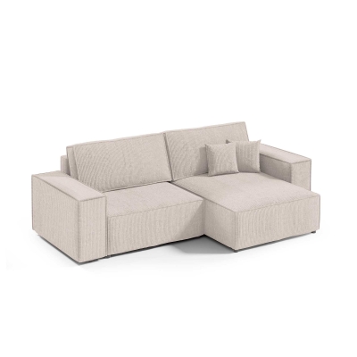 Canapé d'angle convertible et réversible avec coffre en velours côtelé beige