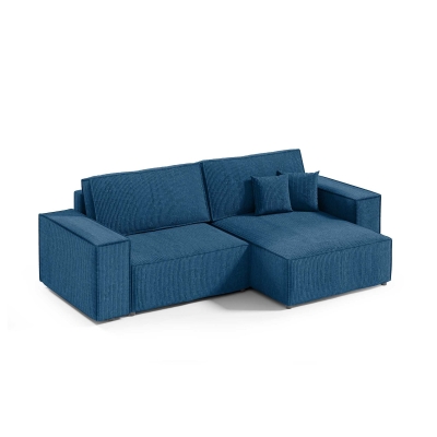 Canapé d'angle convertible et réversible avec coffre en velours côtelé bleu