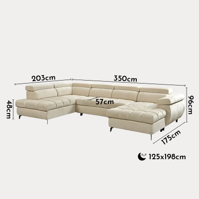 Canapé panoramique convertible matelassé avec coffre en velours beige - Angle droit