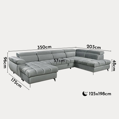 Canapé panoramique convertible matelassé avec coffre en velours gris - Angle gauche