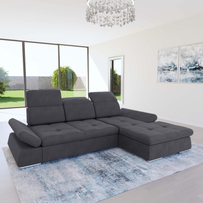 Canapé d'angle convertible avec dossier réglables en velours gris anthracite - Angle Droit