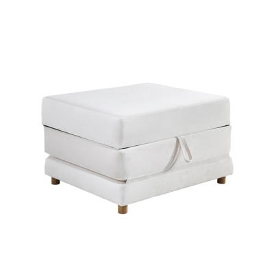 Banquette carrée convertible en tissu blanc écru