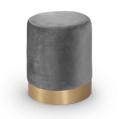 Pouf rond en velours gris et métal doré
