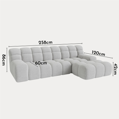 Canapé d'angle tissu bouclette gris clair - Angle droit