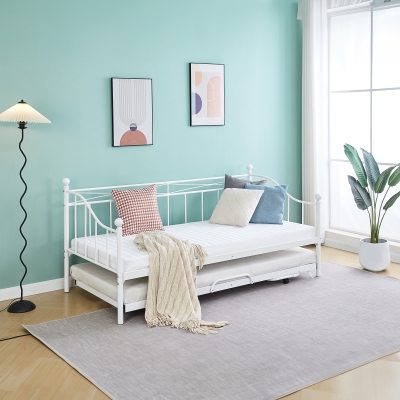 Lit banquette gigogne en métal blanc 90x190 cm