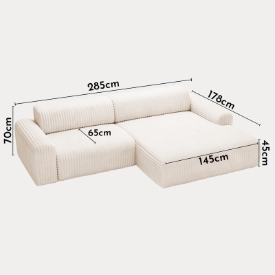 Canapé d'angle en velours gros côtelé blanc écru - Angle droit