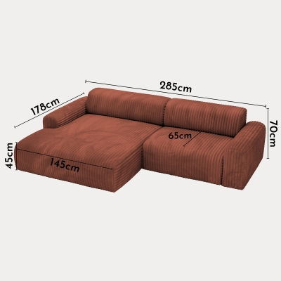 Canapé d'angle en velours gros côtelé terracotta - Angle gauche