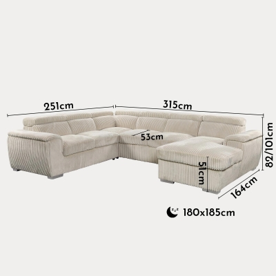 Canapé panoramique convertible velours côtelé épais beige avec coffre de rangement - Angle droit