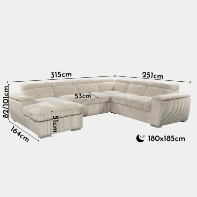 Canapé panoramique convertible velours côtelé épais beige avec coffre de rangement - Angle gauche