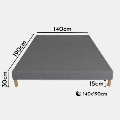 Sommier tapissier 140x190 tissu gris piètement en bois