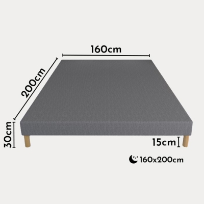 Sommier tapissier 160x200 tissu gris piètement en bois