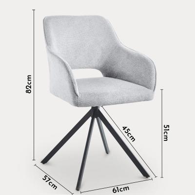 Lot de 2 chaises pivotantes en velours gris clair pieds en métal noir