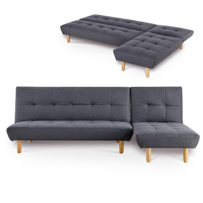 Canapé d’angle en tissu gris foncé convertible et réversible
