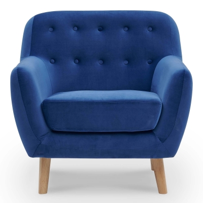 Fauteuil en tissu velours bleu scandinave