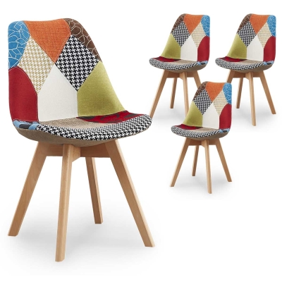 Lot de 4 chaises scandinaves en tissu patchwork