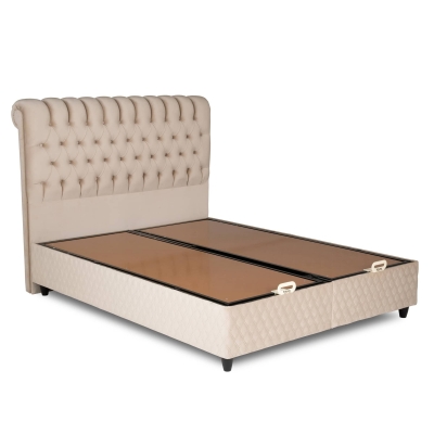 Lit double en velours beige avec coffre 160x200 cm