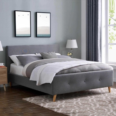 Lit scandinave 160x200 cm en tissu gris