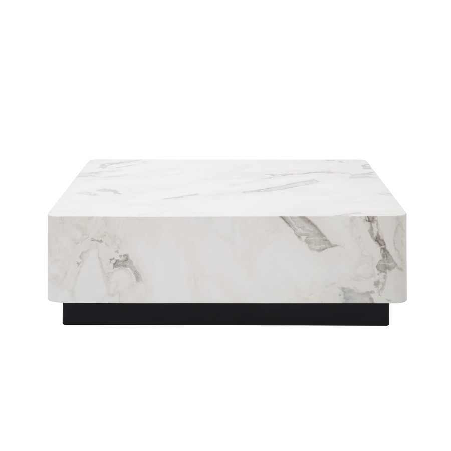 Table basse carrée XL 2 tiroirs en marbre d'ingénierie blanc et noir