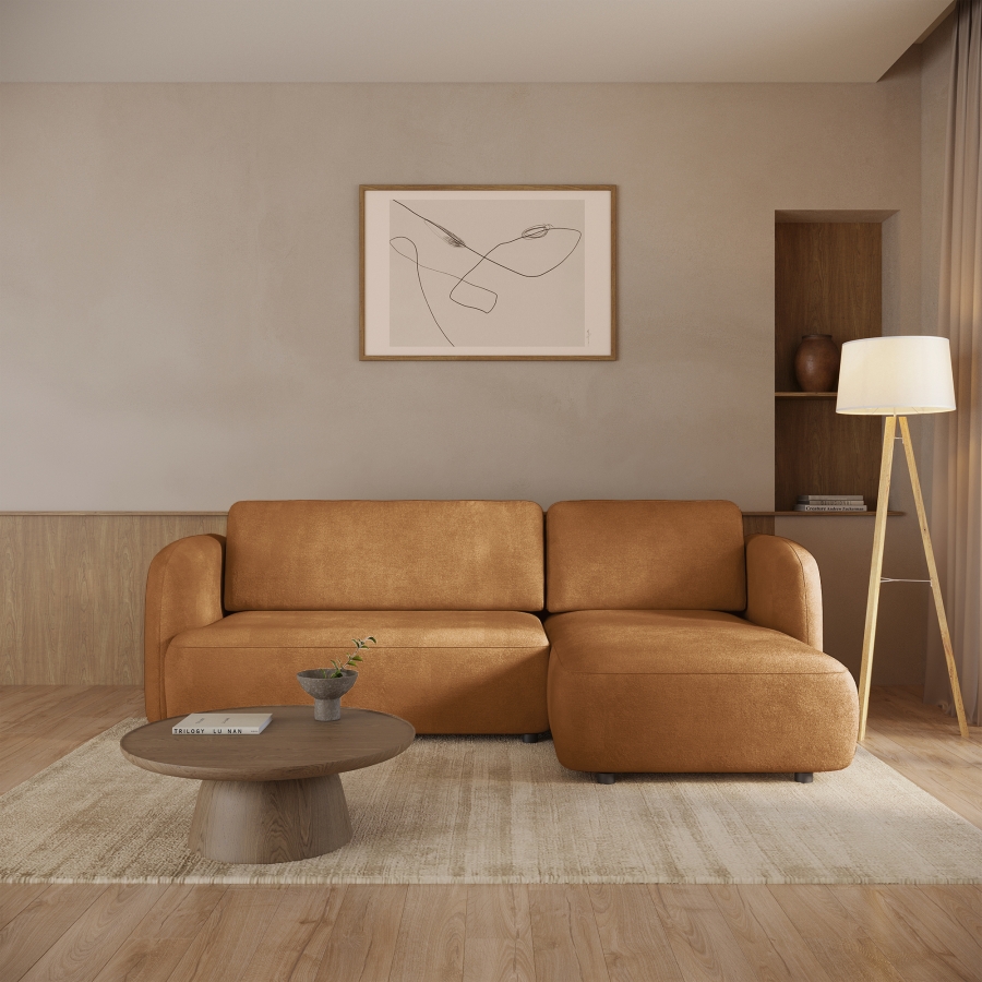 Canapé d'angle convertible avec coffre en tissu orange - Angle droit