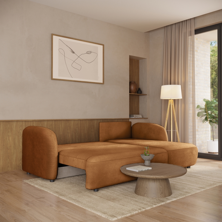 Canapé d'angle convertible avec coffre en tissu orange - Angle droit