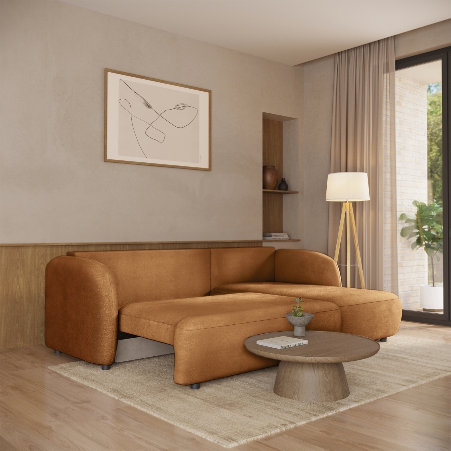 Canapé d'angle convertible avec coffre en tissu orange - Angle droit