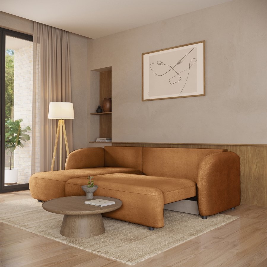 Canapé d'angle convertible avec coffre en tissu orange - Angle gauche