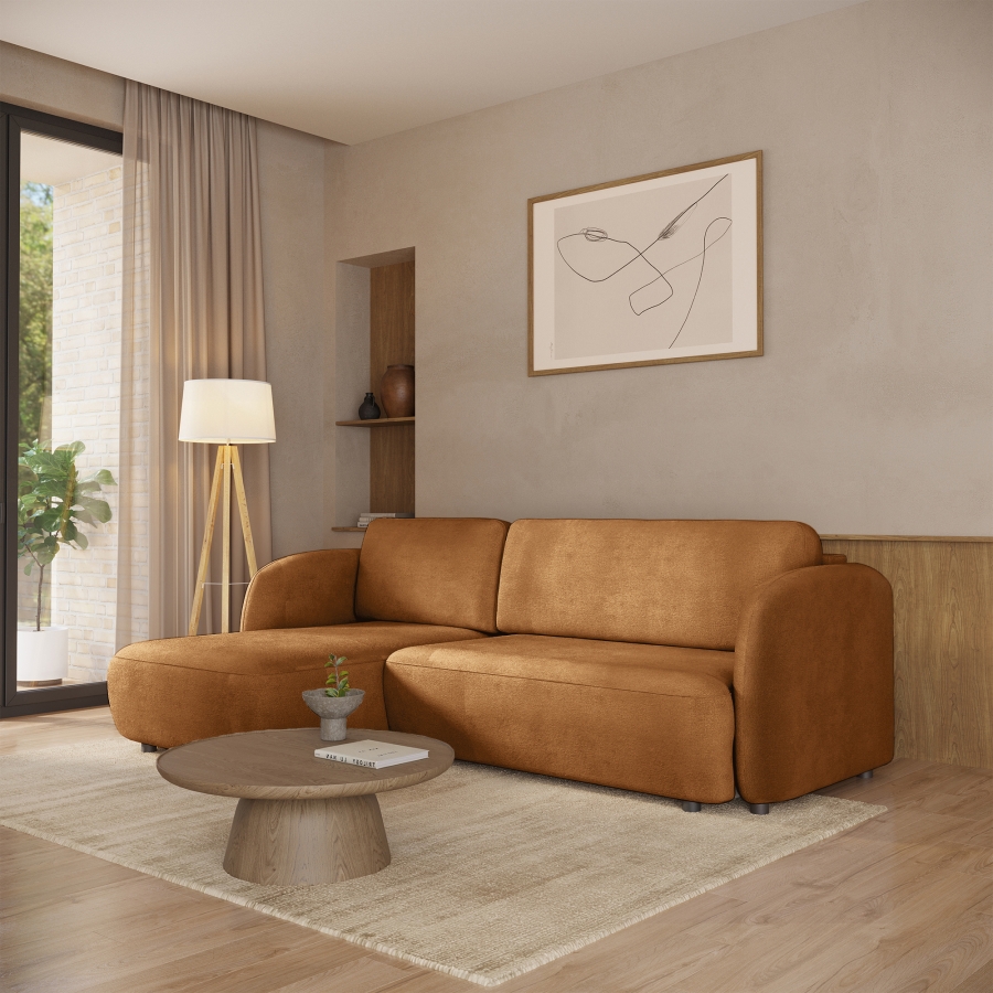 Canapé d'angle convertible avec coffre en tissu orange - Angle gauche