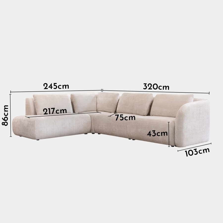 Canapé d'angle en tissu beige - Angle gauche