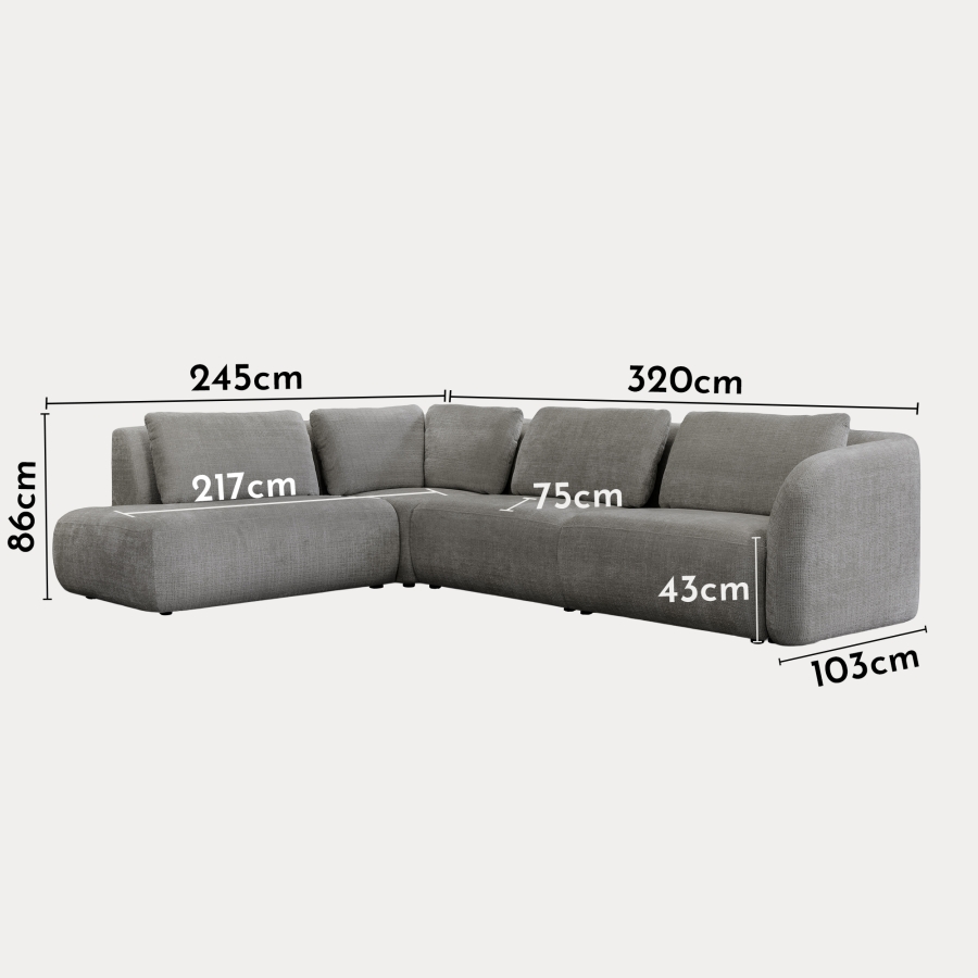 Canapé d'angle en tissu gris - Angle gauche