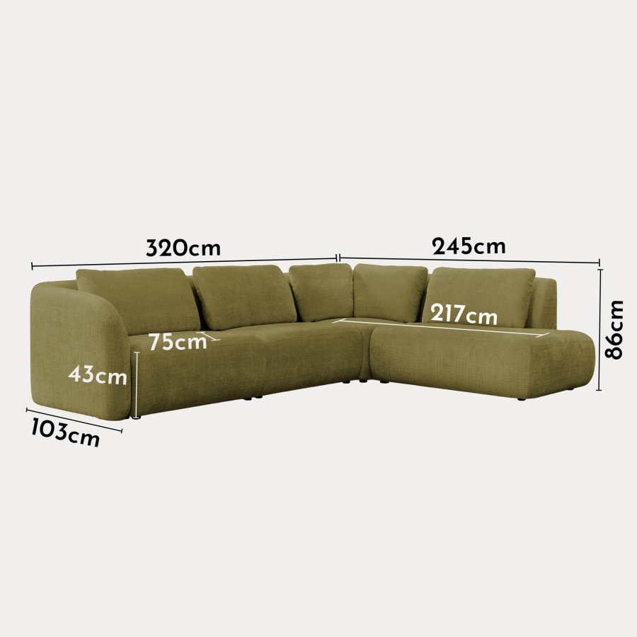 Canapé d'angle en tissu vert olive - Angle droit