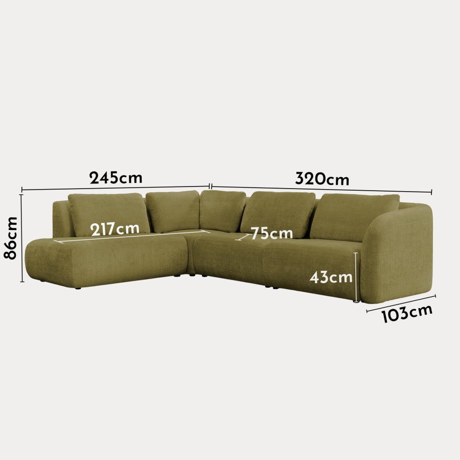 Canapé d'angle en tissu vert olive - Angle gauche