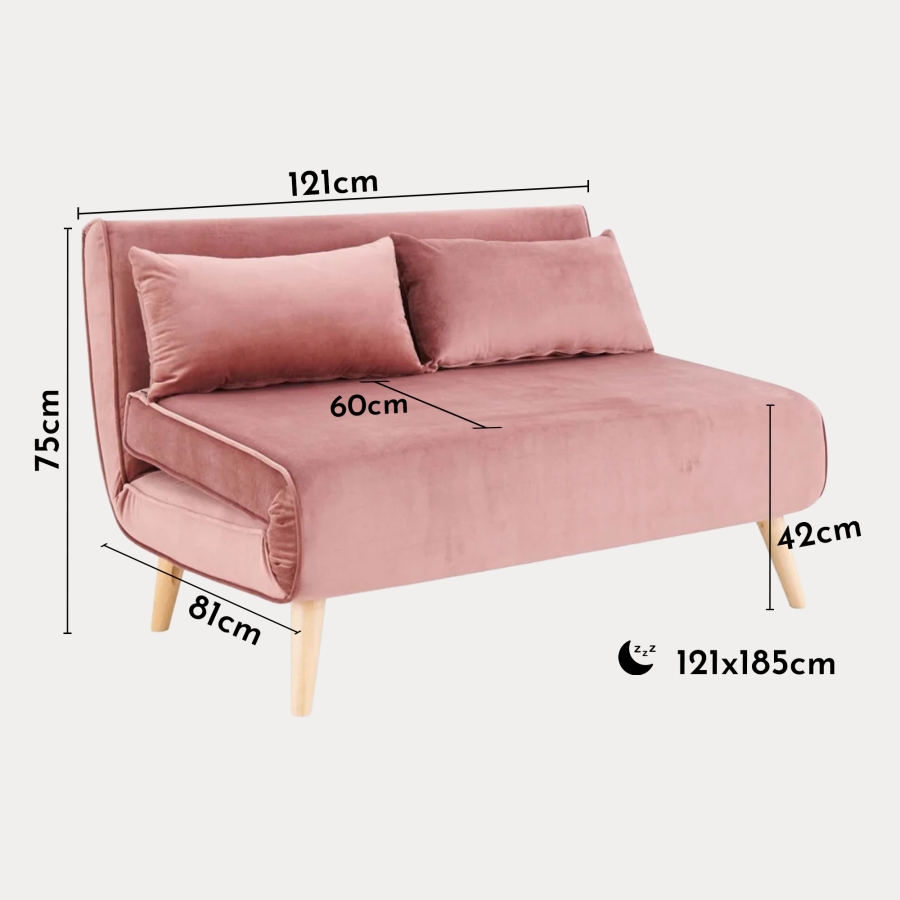 Banquette convertible en velours rose 2 places